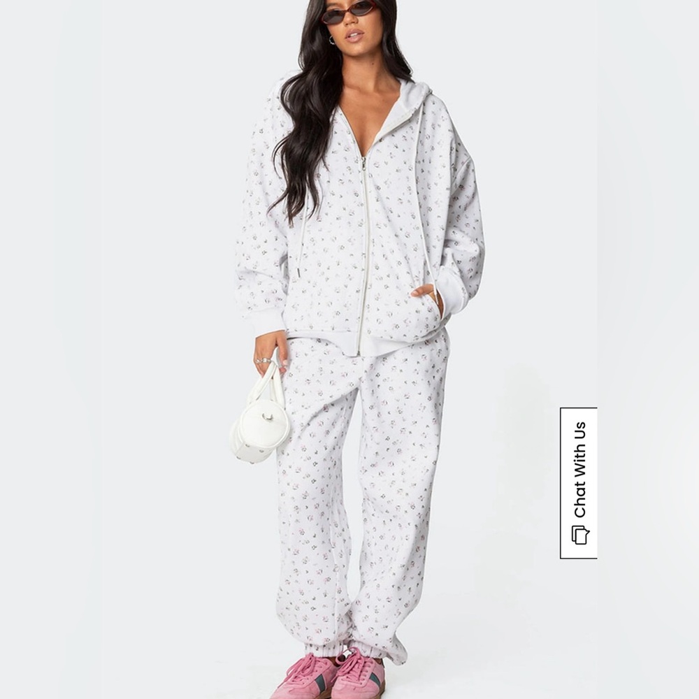 Edikted Cream Floral Sweatpants